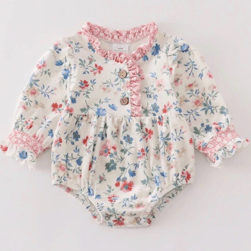 Boutique Floral Baby Romper – 3 Months (Like New, Sold Out!) 🌸
